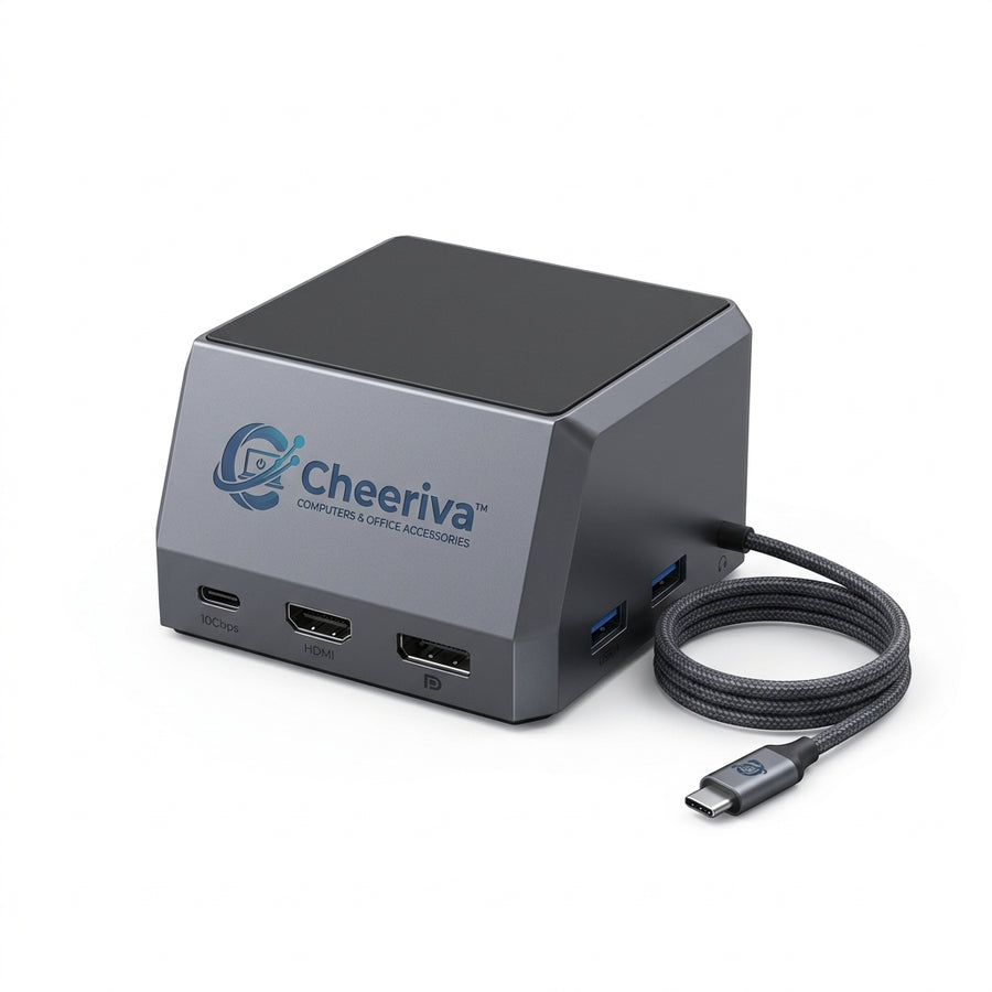 Cheeriva™ Dual 4K USB-C Docking Station – HDMI & DisplayPort Monitor Support, 10Gbps Data Transfer, Multi-Port USB Expansion, Compact Desktop Dock for Laptops, Home Office & Workstations