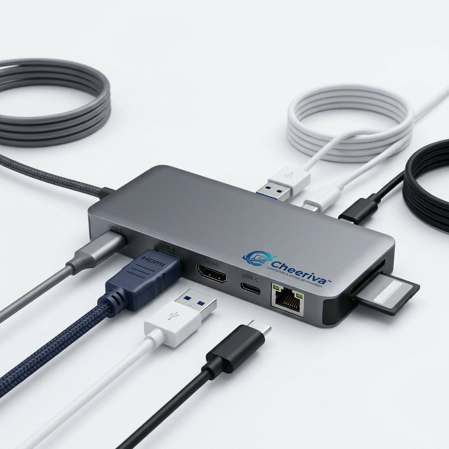 Cheeriva™ 10-in-1 USB-C Multiport Hub – 4K HDMI Output, Gigabit Ethernet, USB-C Power Delivery, High-Speed Data Ports & Memory Card Expansion for Laptop, Tablet and Home Office