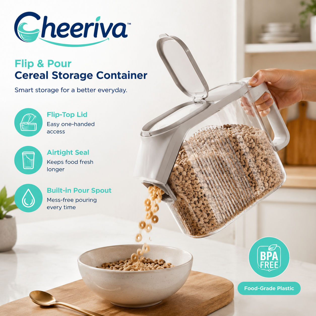 Cheeriva™ FlipPour Pro Smart Cereal Storage Container