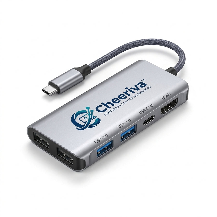 Cheeriva™ 6-in-1 USB-C Multiport Hub – 4K HDMI Output, 4 USB 3.0 Ports, USB-C Power Delivery 3.0 Charging, Aluminum USB-C Adapter for Laptop, Tablet & Home Office