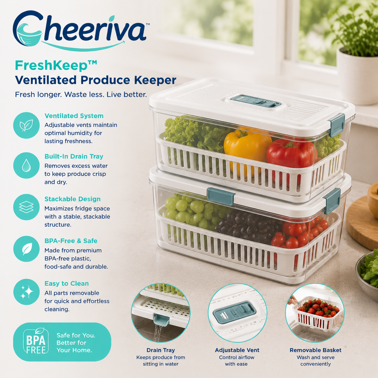 Cheeriva™ FreshKeep Pro Smart Produce Storage System
