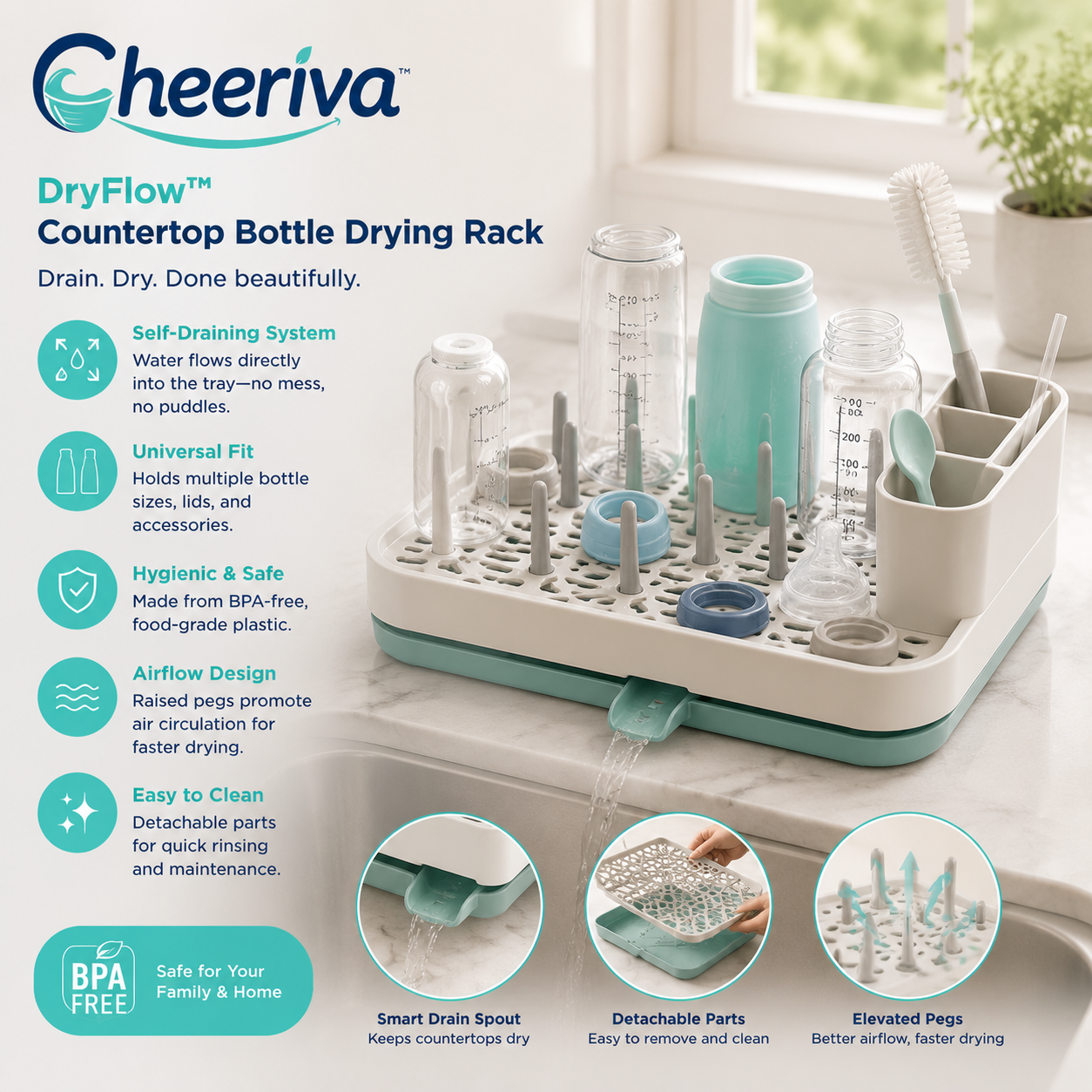 Cheeriva™ DryFlow Pro Countertop Bottle Drying Station