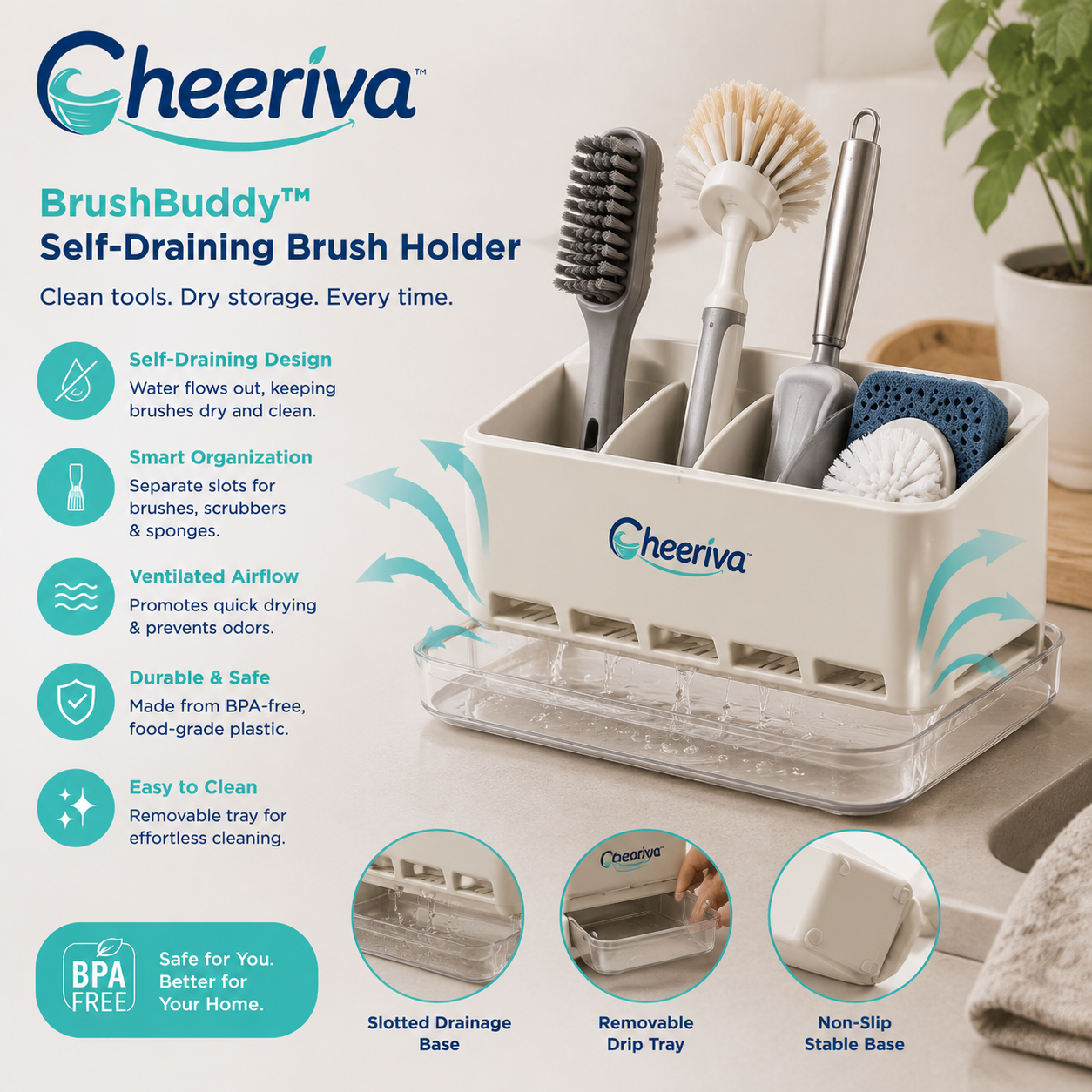 Cheeriva™ BrushBuddy Pro Self-Draining Kitchen Tool Organizer