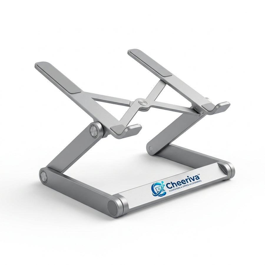 Cheeriva™ Adjustable Aluminum Laptop Stand – Foldable Multi-Angle Ergonomic Riser with Anti-Slip Silicone Pads, Portable Desktop Computer Stand for Home, Office, Study & Travel