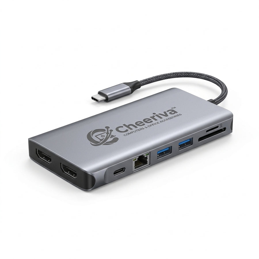Cheeriva™ USB-C Dual Display Docking Station – Dual 4K HDMI 60Hz, 100W Power Delivery, Gigabit Ethernet, 5Gbps Data Transfer, USB-A Ports & Memory Card Expansion for Laptop and Home Office