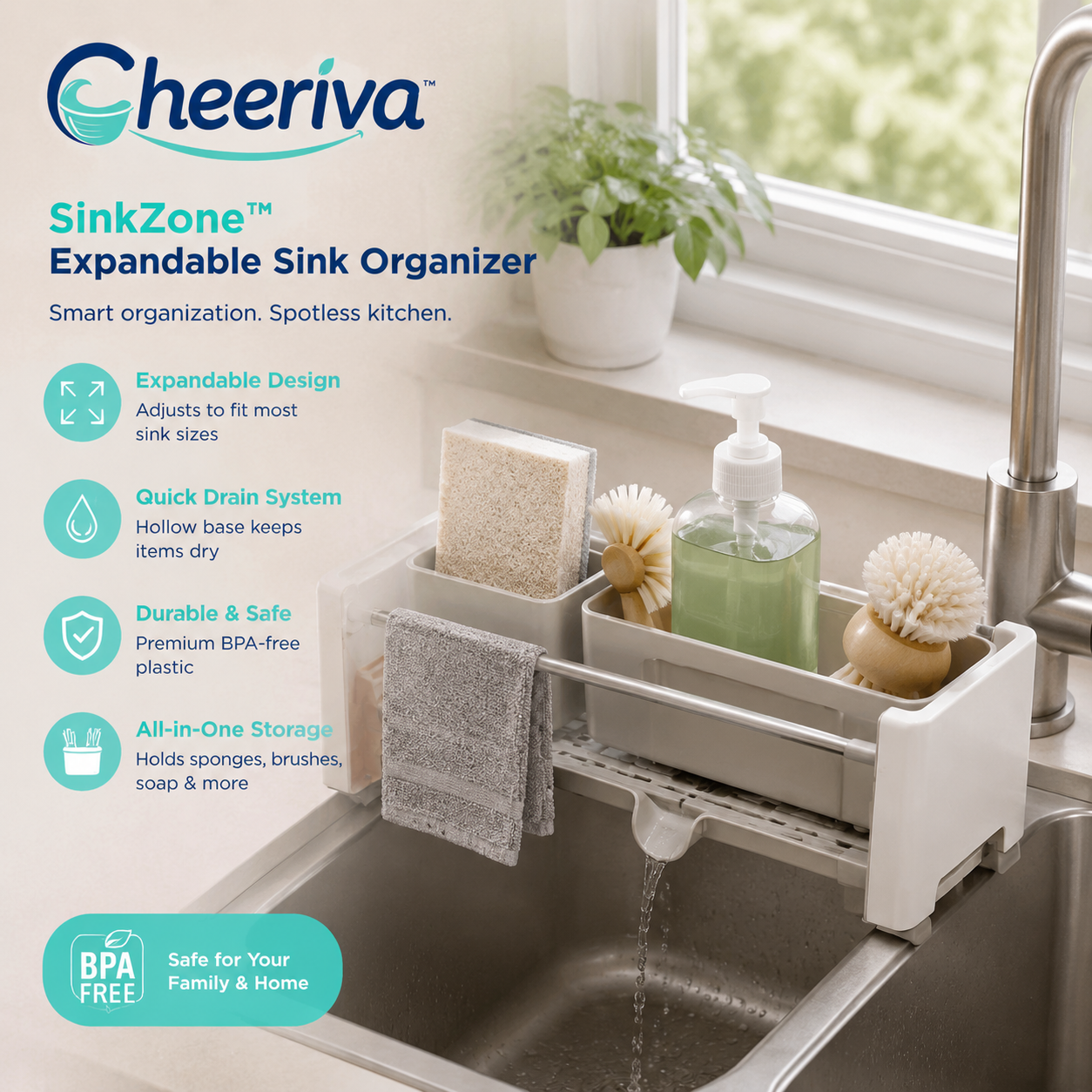 Cheeriva™ SinkZone Pro Expandable Sink Organization Station