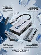 Cheeriva™ Pro-Series USB-C Multi-Slot Card Reader – High-Speed 10Gbps Data Transfer, Compact Aluminum Design, Multi-Format Memory Card Adapter for CF, SD, microSD, TF and M2