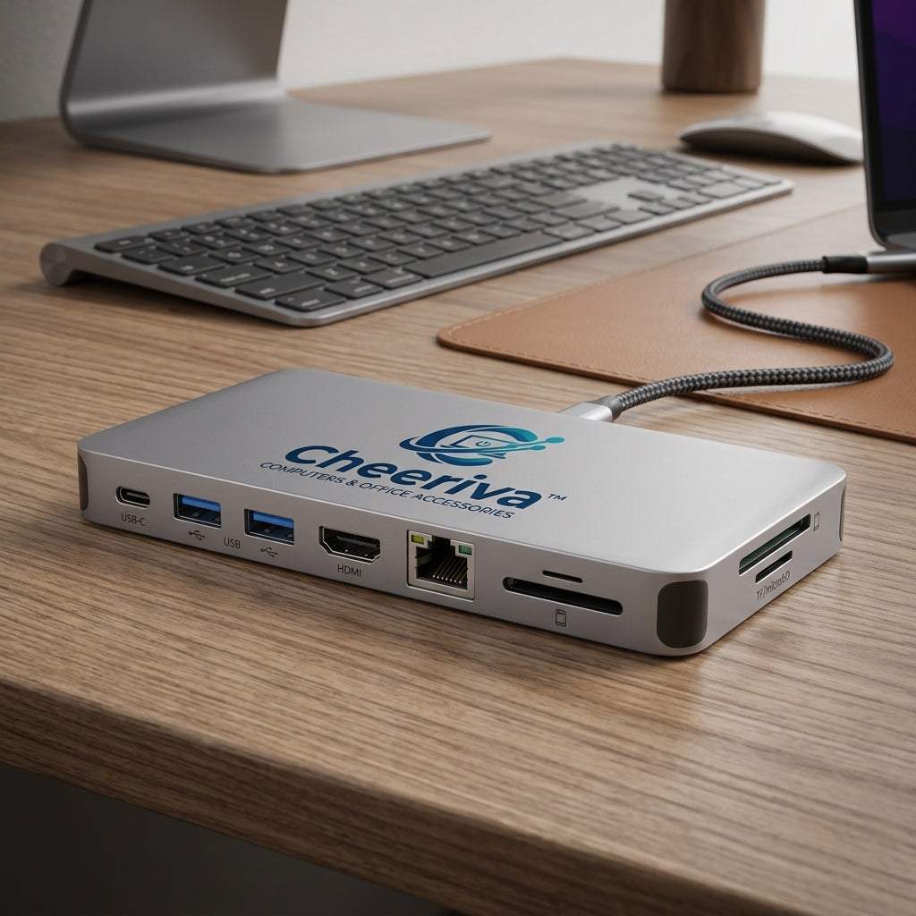 Cheeriva™ USB-C Multi-Port Docking Hub – 4K 60Hz HDMI, Up to 10Gbps Data Transfer, 100W Power Delivery, Gigabit Ethernet, USB Expansion & Memory Card Reader for Laptop and Tablet